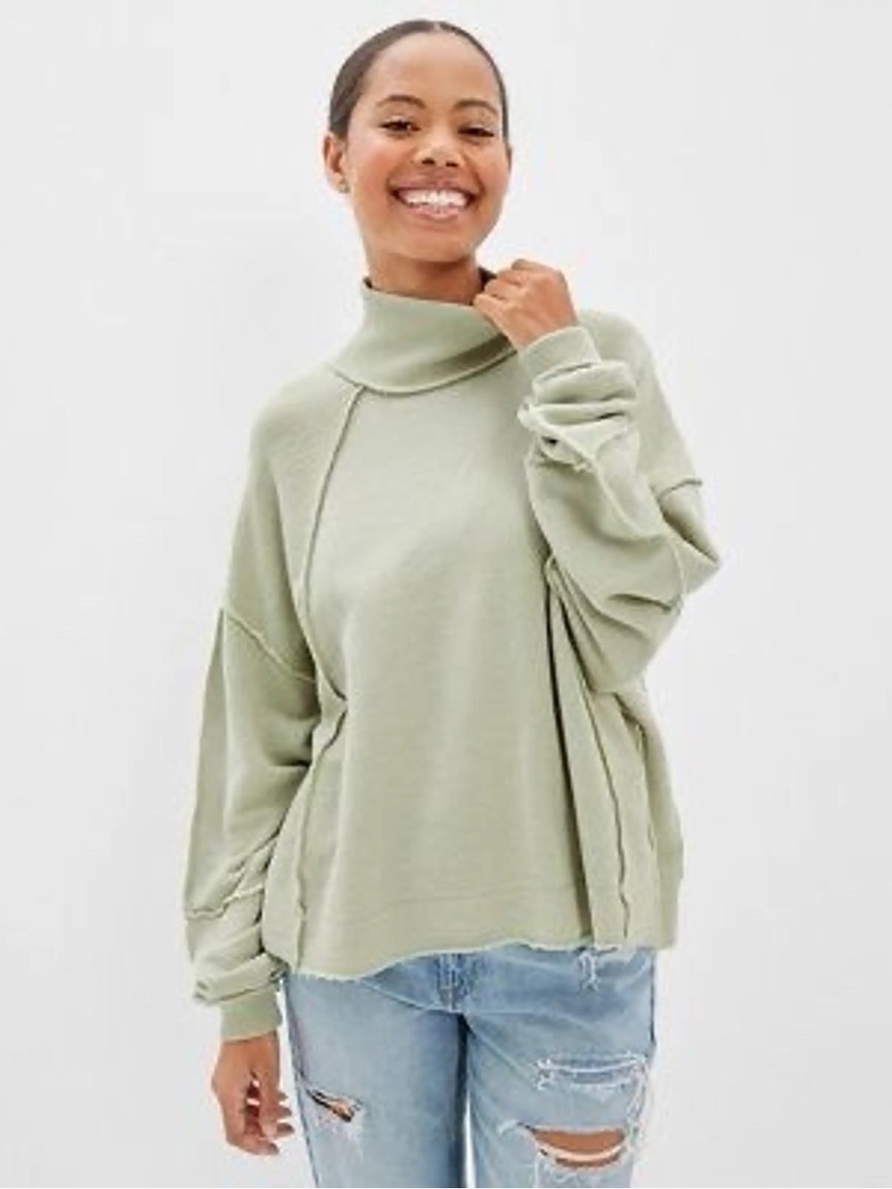 American Eagle Light Green Oversized Mockneck‎ Lightweight Sweatshirt Small
